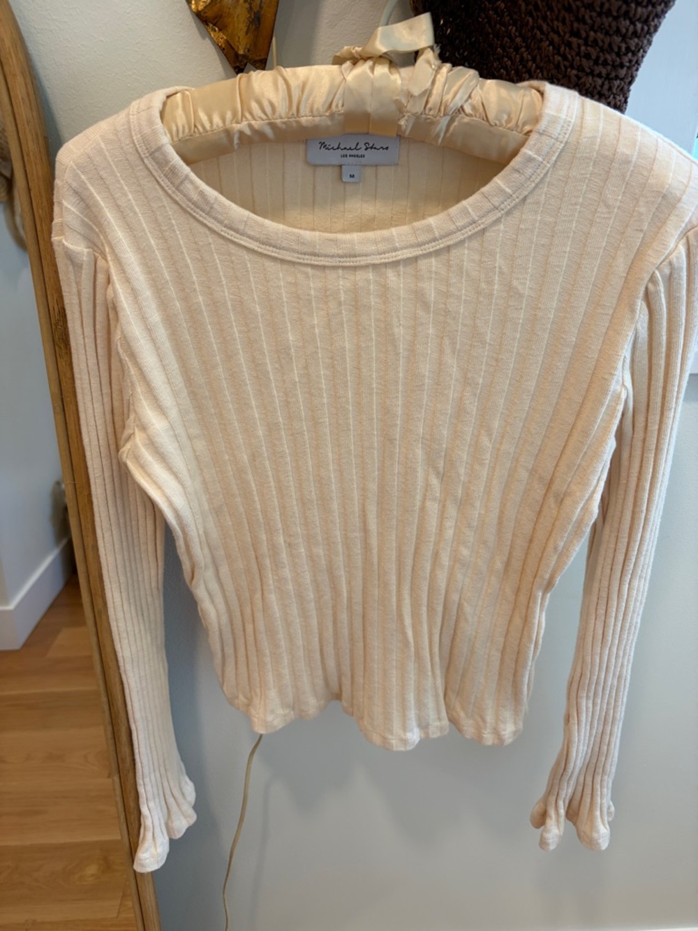 Michael Stars Ribbed Cream Long Sleeve Crew Top